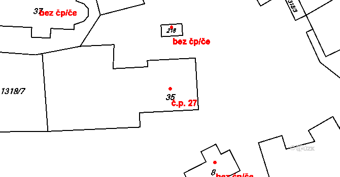 Blatno 27 na parcele st. 35 v KÚ Blatno u Podbořan, Katastrální mapa
