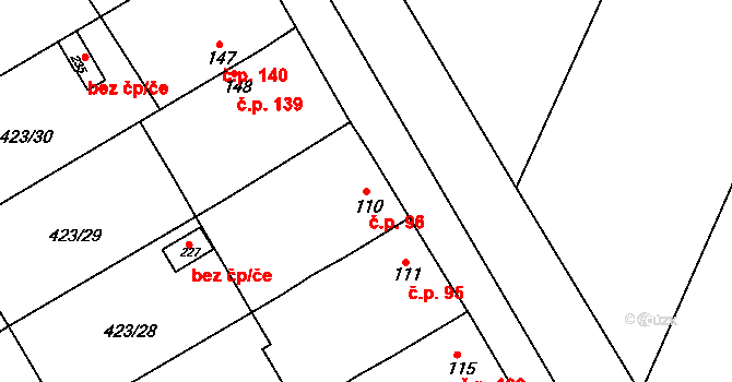 Břvany 96 na parcele st. 110 v KÚ Břvany, Katastrální mapa