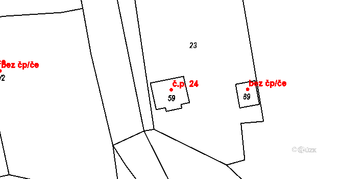 Pšov 24, Podbořany na parcele st. 59 v KÚ Pšov u Podbořan, Katastrální mapa