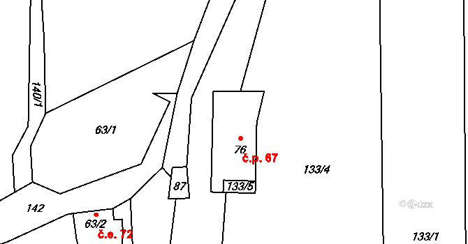 Čermná 67, Libouchec na parcele st. 76 v KÚ Čermná u Libouchce, Katastrální mapa