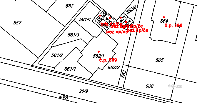 Koloděje 509, Praha na parcele st. 562/1 v KÚ Koloděje, Katastrální mapa