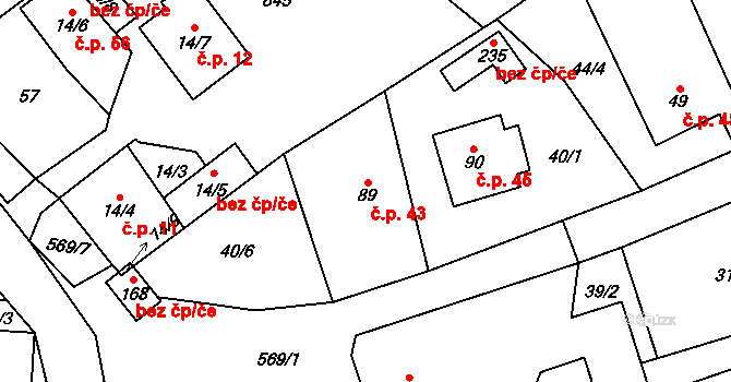 Termesivy 43, Havlíčkův Brod na parcele st. 89 v KÚ Termesivy, Katastrální mapa