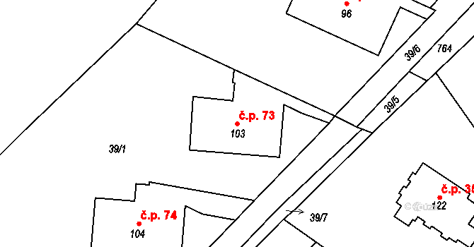 Roveň 73, Rychnov nad Kněžnou na parcele st. 103 v KÚ Roveň u Rychnova nad Kněžnou, Katastrální mapa
