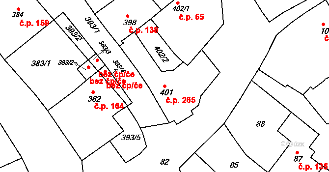 Borkovany 265 na parcele st. 401 v KÚ Borkovany, Katastrální mapa