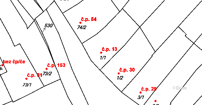 Žopy 13, Holešov na parcele st. 1/1 v KÚ Žopy, Katastrální mapa