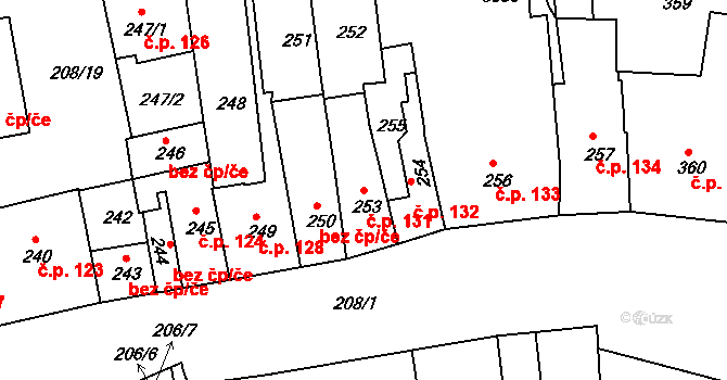 Holešov 131 na parcele st. 253 v KÚ Holešov, Katastrální mapa