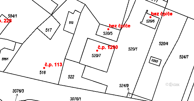 Svinov 1290, Ostrava na parcele st. 520/7 v KÚ Svinov, Katastrální mapa