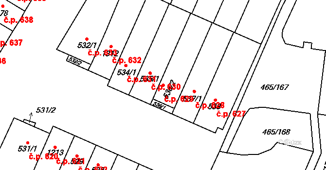 Přímětice 629, Znojmo na parcele st. 536/2 v KÚ Přímětice, Katastrální mapa