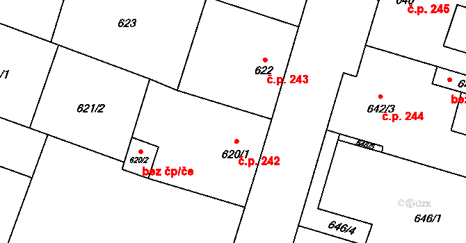 Šanov 242 na parcele st. 620/1 v KÚ Šanov nad Jevišovkou, Katastrální mapa