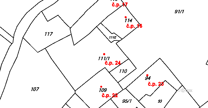 Přerov IX-Lýsky 24, Přerov na parcele st. 111/1 v KÚ Lýsky, Katastrální mapa
