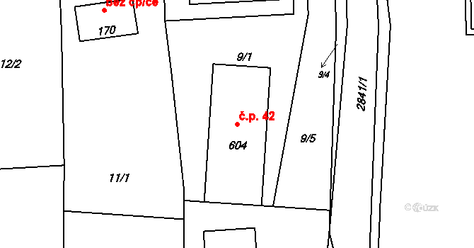 Hranice IV-Drahotuše 42, Hranice na parcele st. 604 v KÚ Drahotuše, Katastrální mapa