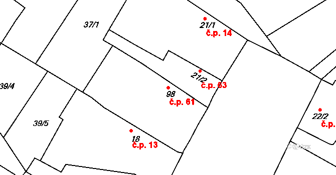 Chvalovice 61, Kovanice na parcele st. 98 v KÚ Chvalovice u Nymburka, Katastrální mapa