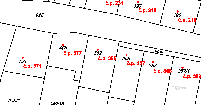 Rožďalovice 355 na parcele st. 362 v KÚ Rožďalovice, Katastrální mapa