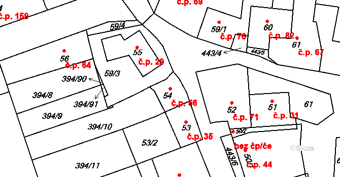 Horoměřice 56 na parcele st. 54 v KÚ Horoměřice, Katastrální mapa