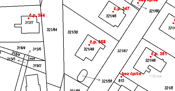 Kačice 358 na parcele st. 321/49 v KÚ Kačice, Katastrální mapa