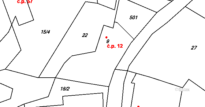 Jedousov 12 na parcele st. 9 v KÚ Jedousov, Katastrální mapa