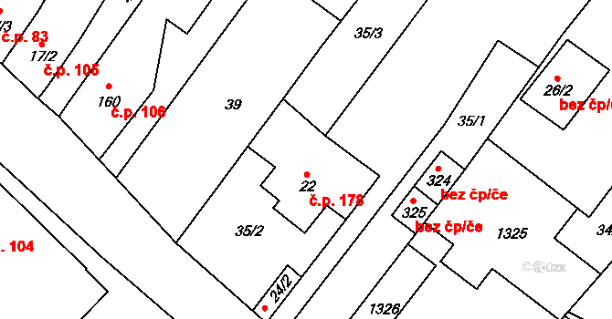 Rychtářov 178, Vyškov na parcele st. 22 v KÚ Rychtářov, Katastrální mapa