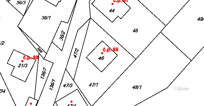 Karlova Studánka 55 na parcele st. 46 v KÚ Karlova Studánka, Katastrální mapa