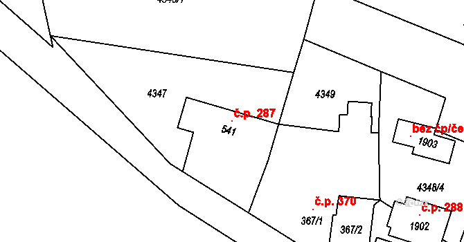 Mosty u Jablunkova 287 na parcele st. 541 v KÚ Mosty u Jablunkova, Katastrální mapa