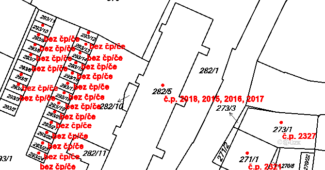 Boskovice 2015,2016,2017,2018 na parcele st. 282/5 v KÚ Boskovice, Katastrální mapa