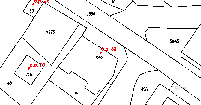 Češnovice 33, Pištín na parcele st. 84/2 v KÚ Češnovice, Katastrální mapa