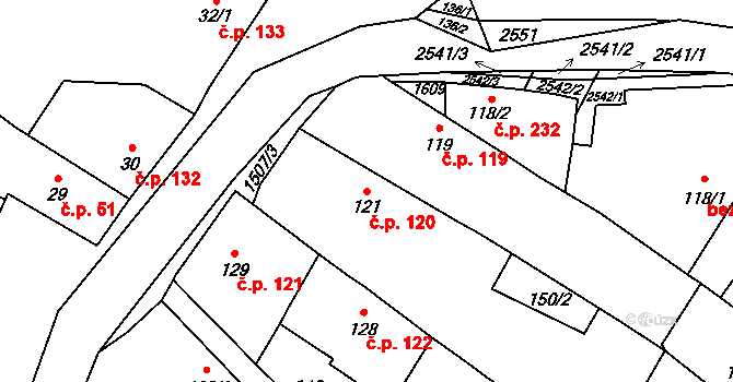 Žitenice 120 na parcele st. 121 v KÚ Žitenice, Katastrální mapa