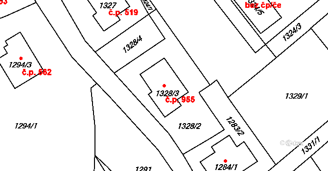 Jilemnice 955 na parcele st. 1328/3 v KÚ Jilemnice, Katastrální mapa