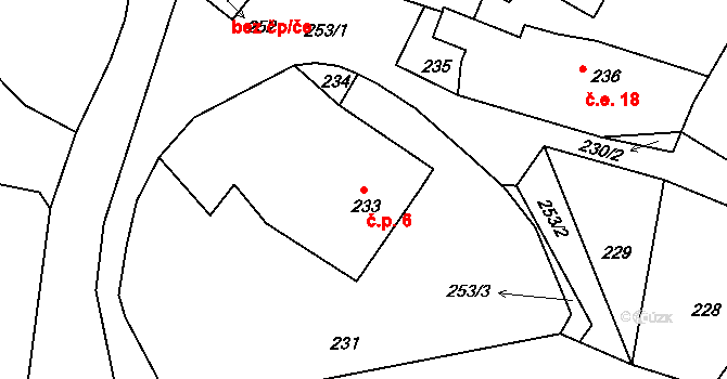 Záborná Lhota 6, Chotilsko na parcele st. 233 v KÚ Záborná Lhota, Katastrální mapa