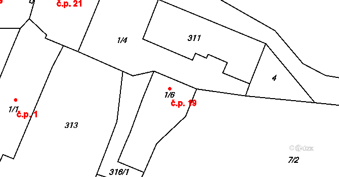 Kamenná Lhota 19, Borotín na parcele st. 1/6 v KÚ Kamenná Lhota u Borotína, Katastrální mapa