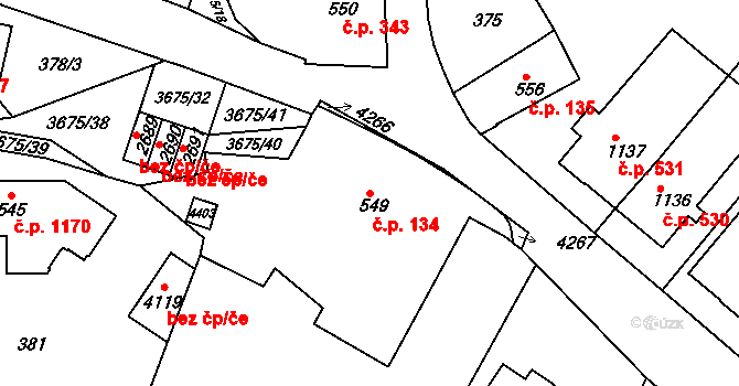 Žichlínské Předměstí 134, Lanškroun na parcele st. 549 v KÚ Lanškroun, Katastrální mapa