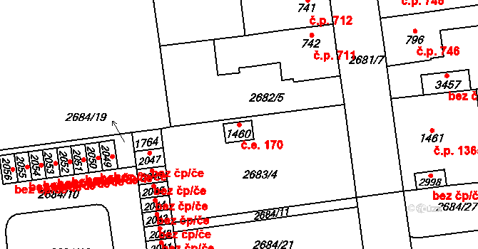 Choceň 170 na parcele st. 1460 v KÚ Choceň, Katastrální mapa