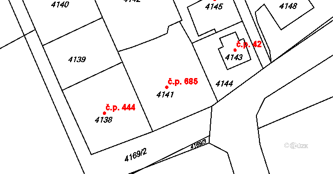 Dolní Lutyně 685 na parcele st. 4141 v KÚ Dolní Lutyně, Katastrální mapa