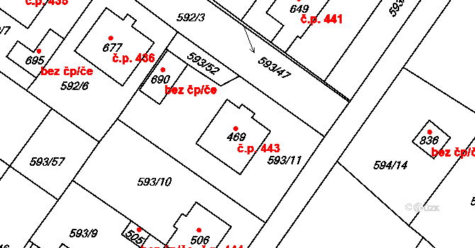 Hrotovice 443 na parcele st. 469 v KÚ Hrotovice, Katastrální mapa
