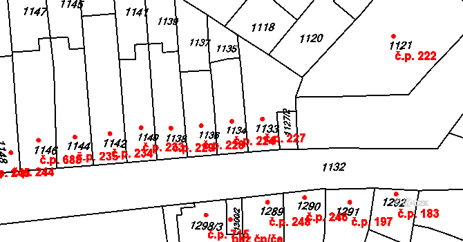 Tuřany 224, Brno na parcele st. 1134 v KÚ Tuřany, Katastrální mapa