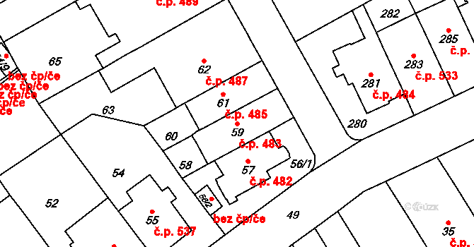 Stránice 483, Brno na parcele st. 59 v KÚ Stránice, Katastrální mapa