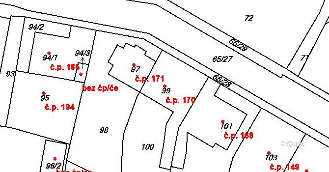 Řetenice 170, Teplice na parcele st. 99 v KÚ Teplice-Řetenice, Katastrální mapa