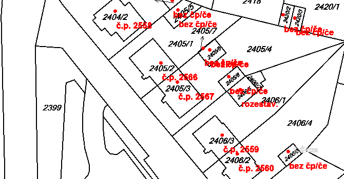 Teplice 2567 na parcele st. 2405/3 v KÚ Teplice, Katastrální mapa