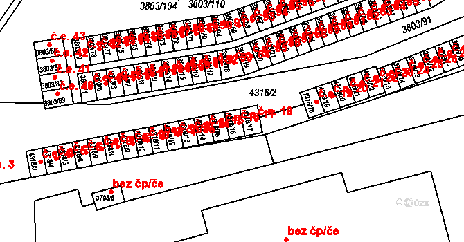 Teplice 17 na parcele st. 4318/16 v KÚ Teplice, Katastrální mapa