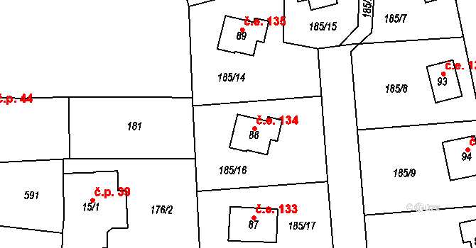 Ješovice 134, Liběchov na parcele st. 88 v KÚ Ješovice, Katastrální mapa