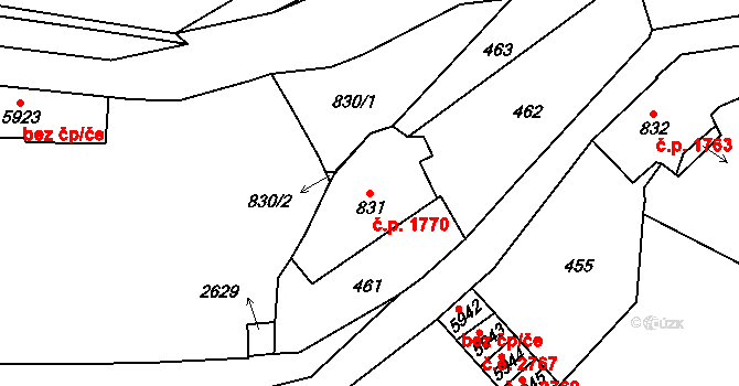 Cheb 1770 na parcele st. 831 v KÚ Cheb, Katastrální mapa