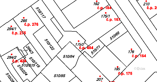Sendražice 494, Kolín na parcele st. 175/2 v KÚ Sendražice u Kolína, Katastrální mapa