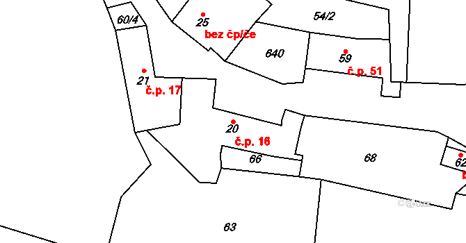 Miletice 16, Dlažov na parcele st. 20 v KÚ Miletice u Dlažova, Katastrální mapa