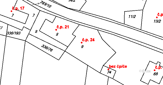 Habartice 24, Klatovy na parcele st. 9 v KÚ Habartice u Obytců, Katastrální mapa