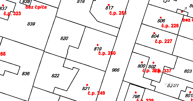 Satalice 250, Praha na parcele st. 819 v KÚ Satalice, Katastrální mapa
