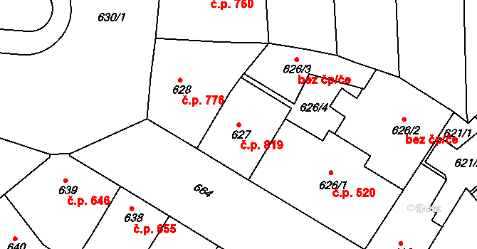 Žižkov 819, Praha na parcele st. 627 v KÚ Žižkov, Katastrální mapa