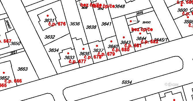 Záběhlice 679, Praha na parcele st. 3637 v KÚ Záběhlice, Katastrální mapa