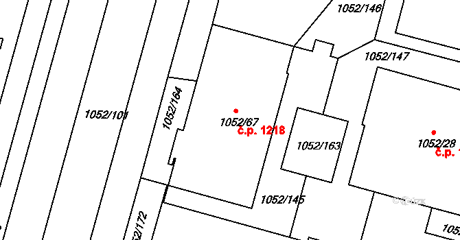 Krč 1218, Praha na parcele st. 1052/67 v KÚ Krč, Katastrální mapa