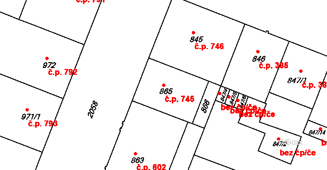 Bubeneč 745, Praha na parcele st. 865 v KÚ Bubeneč, Katastrální mapa