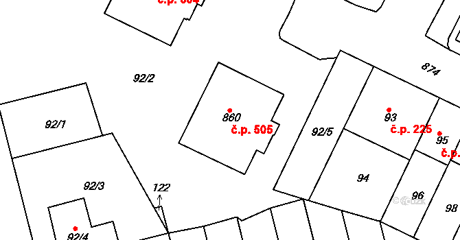 Střížkov 505, Praha na parcele st. 860 v KÚ Střížkov, Katastrální mapa