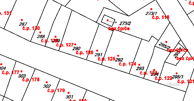 Příbram II 125, Příbram na parcele st. 291 v KÚ Příbram, Katastrální mapa